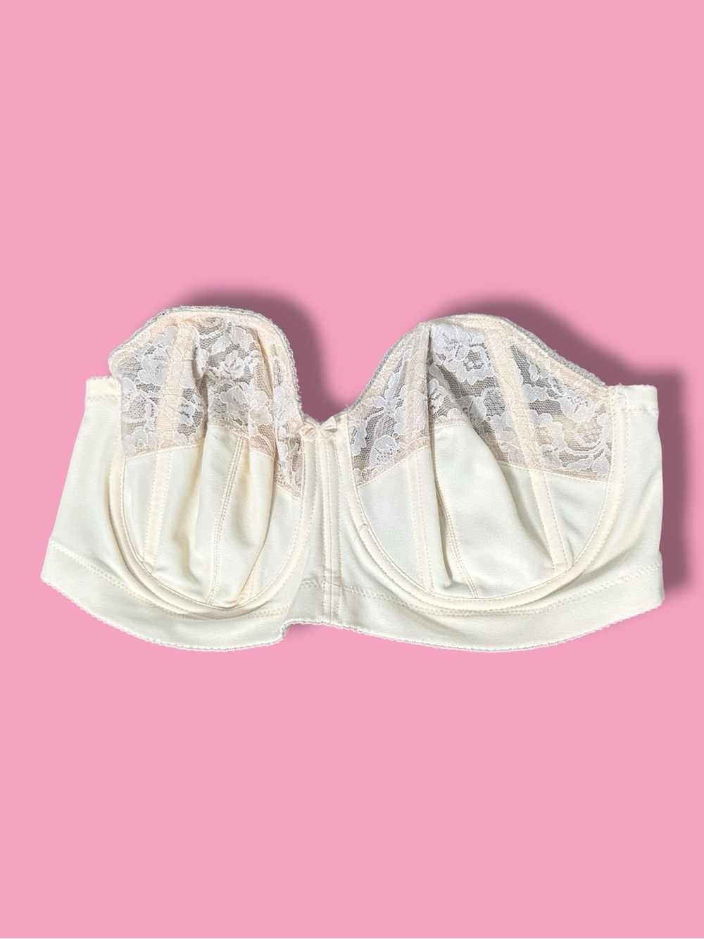 90’s Strapless Lace-Top Bandeau Bra in Ivory Cream